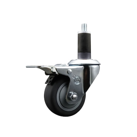 Service Caster 3'' SS Thermoplastic Rubber Swivel 1-1/4'' Expanding Stem Caster Total Lock Brake SCC-SSEXTTL20S314-TPRB-114